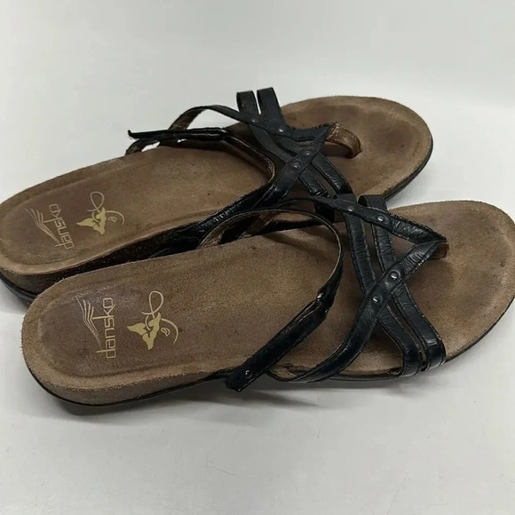 Dansko Flip Flop Sandals Strappy Black Leather Adjustable Strap Size 41 10.5 11 - Picture 5 of 12